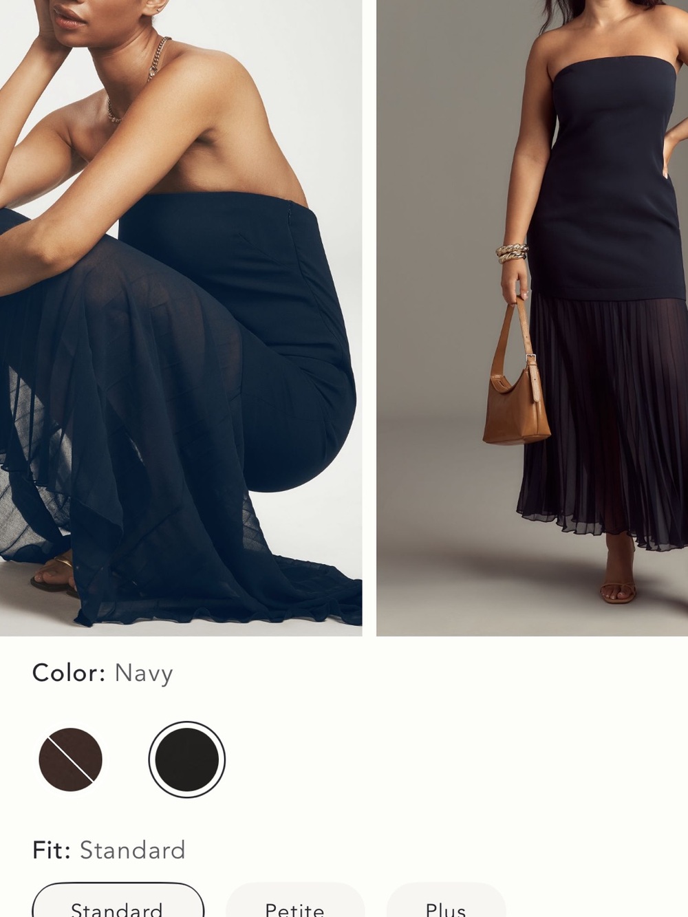 Anthropologie Navy Strapless Maxi Skirt with Sheer Pleated Hem